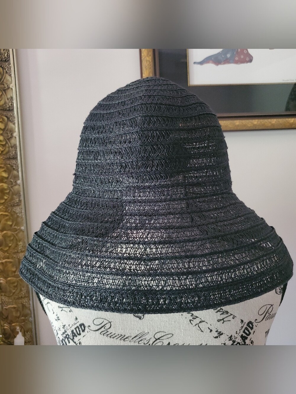 Vintage Betmar Black Paper Wide Brim Floppy Sun Hat - Picture 2 of 9